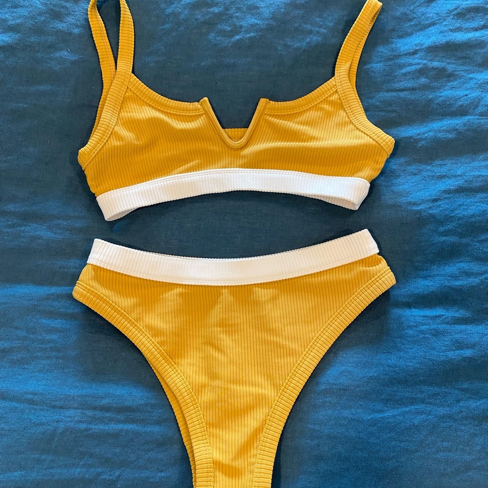 Yellow and White Bikini Set